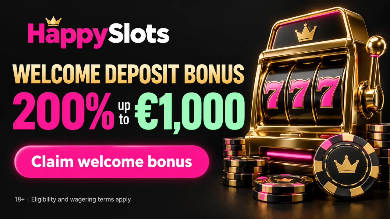 HappySlots welcome deposit bonus: 200% up to €1,000. Claim welcome bonus. 18+. Eligibility and wagering terms apply.